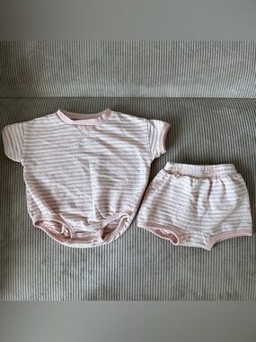 Nike Baby Pink Striped Two-Piece Set - Short Sleeve Bodysuit & Shorts